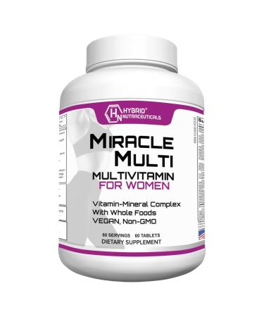Hybrid Nutraceuticals MiracleMulti Women Multivitamin with Probiotics Biotin Folic Acid Enzymes + Fruit & Vegetable Blend - Immune Support Heart Health Energy: 60 Servings (Non-GMO) 1