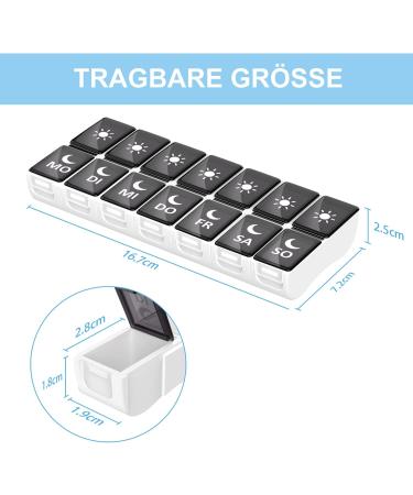 DOHIMGIO 7-Day Pill Box with 14 Removable Compartments Small Morning & Evening Medication Organizer (Black) | International Shipping Available - Buy Online on GoSupps.com