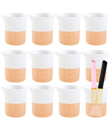 12PCS Silicone Measuring Cups for Resin,12PCS 100ml Measuring Cups & 2PCS Silicone Brush, Non-Stick Glue Tools with Precise Scale