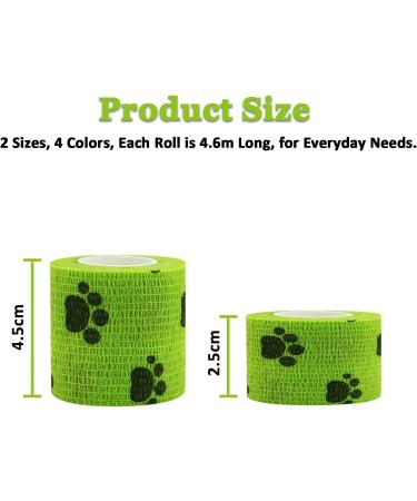 Dog Vet Wrap: 8 Rolls Self Adhesive Bandages for Paws - Breathable & Stretchable Fabric for Sprains & Swelling in 4 Colors with Paw Pattern - Buy Online on GoSupps.com