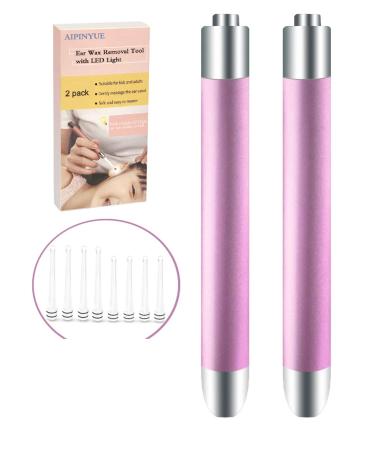 Ear Wax Removal Tool Ear Pick LED Lights Ear Cleaning Kit Updated Version Non-Slip Soft Safety Spoon Head BPA Free Replaceable and Easy to Clean Safe Material (Two Pink)