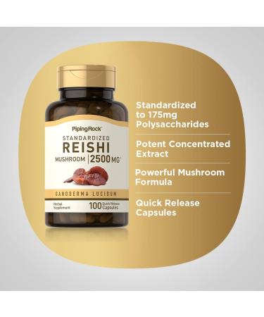 Piping Rock Reishi Mushroom Capsules 500mg - 100 Pills | Standardized Extract | Gluten Free Non-GMO Supplement - Buy Online on GoSupps.com