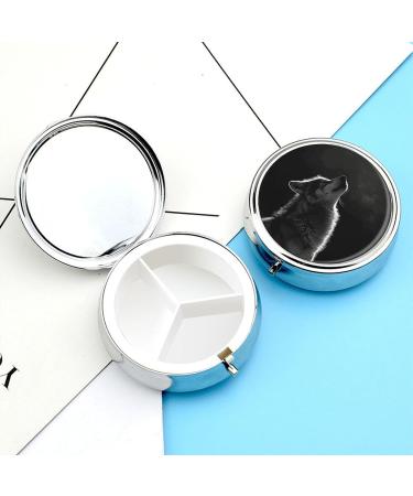Round Pill Box with Wolf Moon Print | 3 Compartment Decorative Metal Pill Organizer | Portable Pocket Pill Case - Buy Online on GoSupps.com
