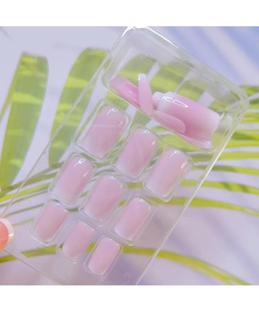 24PCS Square Pink White Gradient Press On False Nails - Glossy White French Acrylic Designs for Women and Girls - Buy Online on GoSupps.com