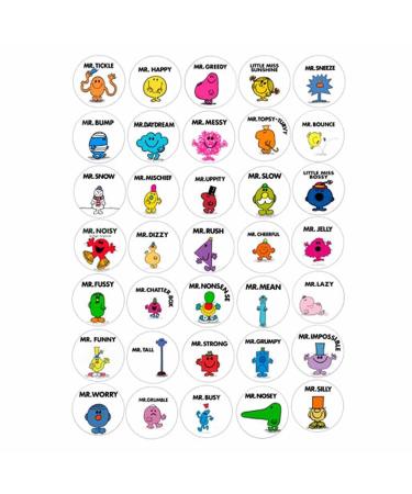 Mr Men Edible Cupcake Toppers - Rice Paper or Wafer Card disc Cake Decorations Stand UP 35 cut out