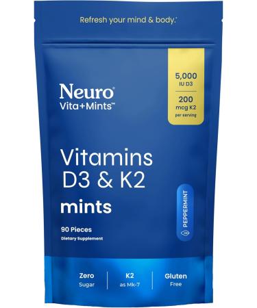 Neuro Energy & Immunity Set Energy & Focus Gum (Peppermint 90 Count) + Vita-Mint D3+K2 Mints (Peppermint 90 Pieces) Sugar Free Nootropic Chews for Focus Bone Strength & Mood Support - Buy Online on GoSupps.com