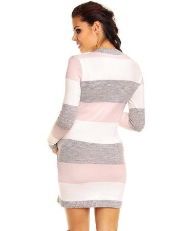 Zeta Ville Women's Maternity Stripes Knit Jumper Dress Tunic Top V-Neck Baby Pink - Size 16-18 - Buy Online on GoSupps.com
