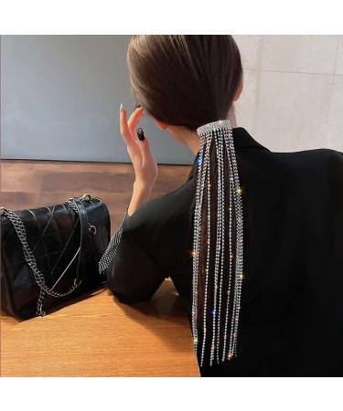 fdsmall Rhinestone Hair Chain Long Chain Tassel Hairwear Shiny Hairpin Ponytail Hair Accessories for Women and Girls silver - Buy Online on GoSupps.com