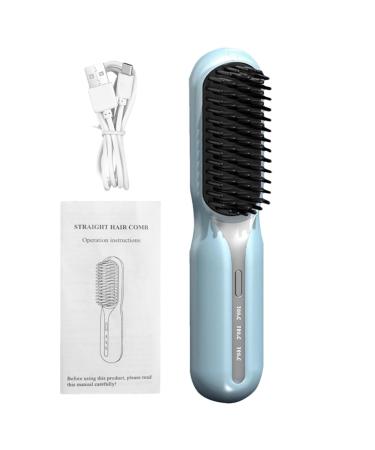 Hair Straightener Brush Electric Hair Brush Cordless Comb Ionic Plus Straightening Brush with Bristles Heat Brush Straightener sPortable Hair Styling Tool for for Home Travel Outdoors Blue