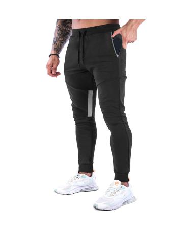 GANSANRO Mens Joggers Sweatpants Slim Fit Mens Athletic Jogger Pants, Sweatpants for Men with Zipper Pockets Black Large