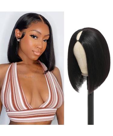 V Part Wig Human Hair Wigs For Black Women Straight Bob Wigs Human Hair Upgrade U Part Human Hair Wig No Glue Thin Leave Out Brazilian Virgin Hair Natural Color 12 inch 12 Inch Natural color