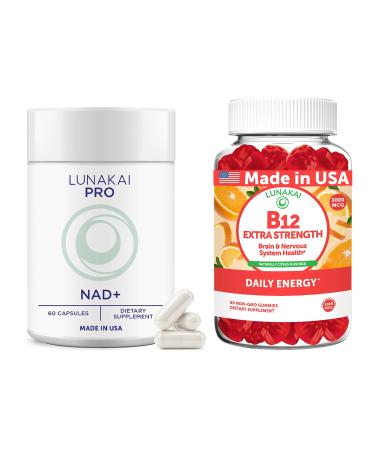 Lunakai USA Made PRO NAD+ Capsules + Vitamin B12 Extra Strength Gummies Bundle 60 Capsules + 60 Gummies