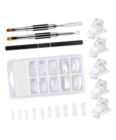 Healeved 1 Set Nail Extension Manicure Clear Acrylic Nails Tips Acrylic Nail Art Pen Nails Brush Dual End Round Tips Nail Decorations for Nail Art Nail Gel Crystal Suit Plastic French White 20x10cm White