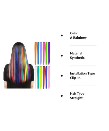 12 Pcs Rainbow Party Highlights 22 inch Clip in Hair Extensions - Colorful Synthetic Hairpieces for Women, Kids, and Girls - Buy Online on GoSupps.com