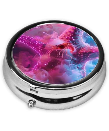 Starfish & Shrimp Portable Metal Pill Box - Round Mini 3-Compartment Ideal for Travel & Small Pills - Buy Online on GoSupps.com
