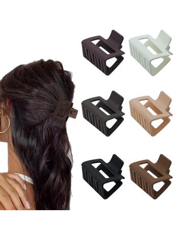 6 PCS Small Claw Clips 2" Square Matte Hair Claw Clips for Thin/Medium Thick Hair Strong Hold Hair Clips Nonslip Rectangle Hair Claws for Women Girls Neutral Colours