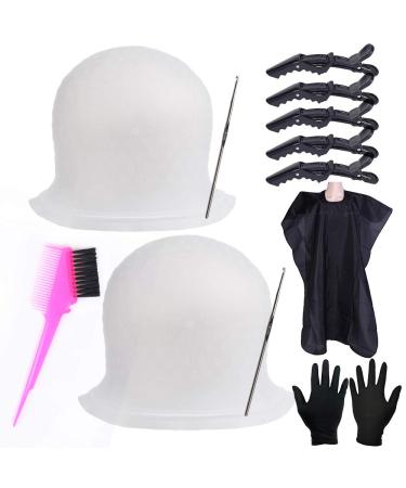 Silicone Highlight Caps Set for Color Hair 2 PCS Professional Reusable Highlighting Caps with Hooks & Salon Hairdressing Dyeing Staining Tools for Women Men
