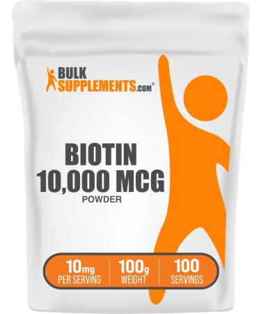 BULKSUPPLEMENTS.COM Biotin 10000mcg - Biotin Powder - Biotin Vitamins for Hair Skin and Nails - Biotin Supplement - Vitamin B7 Biotin - 10mg of Biotin per Serving (100 Grams - 3.5 oz) 3.53 Ounce (Pack of 1) Powder