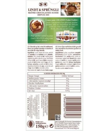  G n rique Lindt Chocolate Creation Milk Chocolate Praline Feuillet 150g - A crunchy and melt-in-your-mouth treat for those with a sweet tooth. - Pack of 4 - Buy Online on GoSupps.com