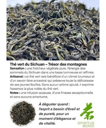 Spiritus Mundi Green tea from the mountains of Sichuan without added flavors whole leaves artisan harvest soft and natural taste 100 g - Buy Online on GoSupps.com