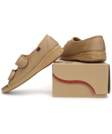 Gaoxiao Women's Diabetic Sandals | Extra Wide Open Toe Adjustable Velcro | Orthopedic Edema Slippers for Swollen Feet | Breathable Anti-Slip Elderly Shoes (Size 39, Khaki) - Buy Online on GoSupps.com