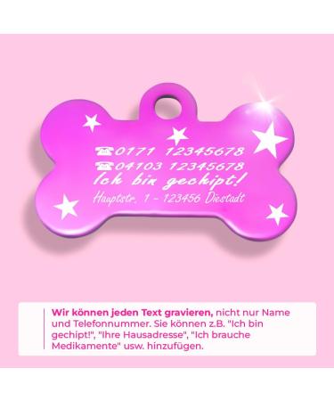 Ibera Gifts - Personalized Bone-Shaped Pendants for Medium to Large Dogs & Cats - Custom Engraved Dog Collars Neck Bands & Name Tags (Pink with Stars) - Buy Online on GoSupps.com