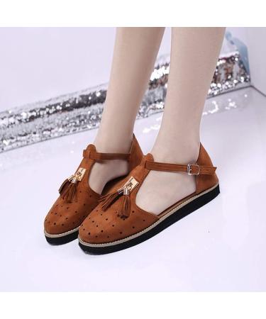 Shop Creev Women's Summer Sandals - Platform Tassel Leather Closed Toe Ankle Strap Heels | Vintage Beach Style in Brown EU 40 & 41 - Buy Online on GoSupps.com