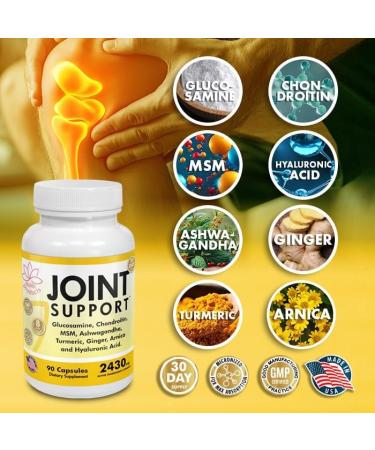 Main Products Glucosamine Chondroitin MSM Hyaluronic Acid Ashwagandha Turmeric Ginger Arnica - Joint Support Supplement Micronized 2430mg 2 Pack - Buy Online on GoSupps.com