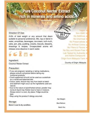 Pure Coconut Nectar Extract - 100g Pure Powder 100% Natural No Additives - Concentrate 20:1 - For Soup Smoothies Coffee Beverages Pastries - Buy Online on GoSupps.com