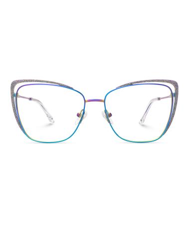 Zeelool Non-prescription Clear Lens Eyeglasses for Women Metal Cat Eye Frame Eyewear with Glitter JGM182863 Jgm182863-02 Colorful Blue Light Blocking