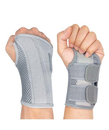 NuCamper Wrist Brace Carpal Tunnel Right Left Hand for Men Women, Night Wrist Sleep Supports Splints Arm Stabilizer with Compression Sleeve Adjustable Straps,for Tendonitis Arthritis Pain Relief Left Hand-Gray Small/Medium (Pack of 1)