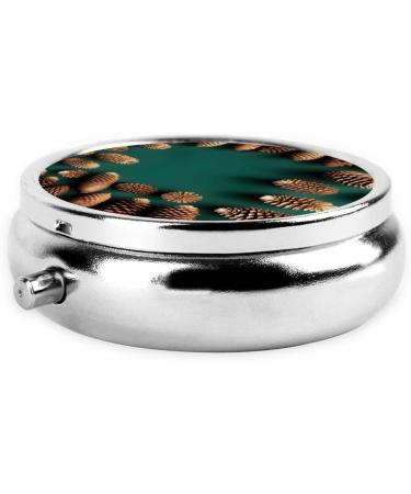 Pine Cone Border Round Pill Box | 3 Compartment Travel Organizer for Purse & Pocket - Buy Online on GoSupps.com