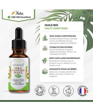 100% ORGANIC SWEET ALMOND OIL Pure and Natural Cold Pressed - Extra Virgin - Body Care Skin Face Hair Vegan (50ml) - Buy Online on GoSupps.com