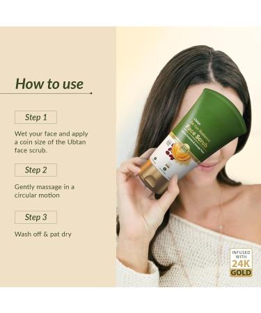 AM Ubtan De-Tan Radiance Face Scrub With 24K Gold For Gentle Exfoliation Unclogs Pores Glowing & Rejuvenated Skin Anti-Tan No Silicon Sulphates Comedogenic & Preservatives 100g - Buy Online on GoSupps.com