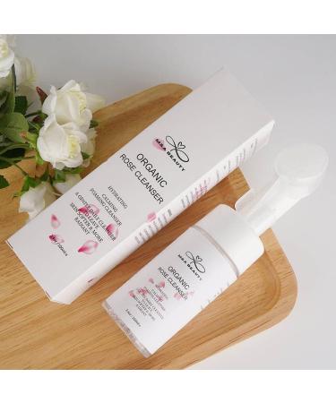 M&A BEAUTY Organic Rose Foam Cleanser- Face Wash & silicone scrub brush attached with Vitamin C