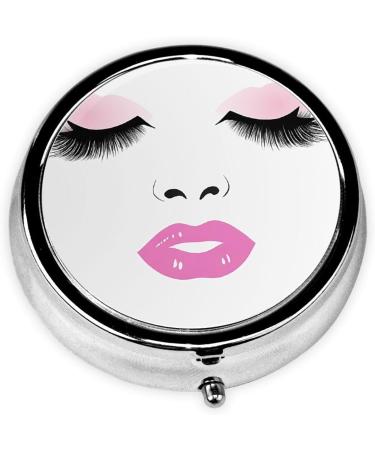 Buy Eyelash Lip Printed Mini Round Pill Box | 3 Compartment Travel Pill Organizer | Portable Medicine Case for Home & Office - Buy Online on GoSupps.com