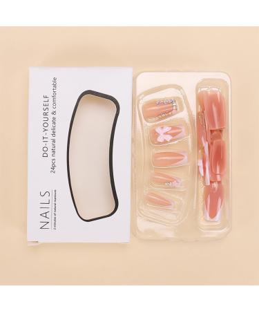 24Pcs French Tip Press on Nails - Medium Length Glossy Coffin Fake Nails with Flower Gems & Bow Designs - Pink Acrylic Full Cover Nail Decor Kits for Women - Easy Glue-On Manicure - Buy Online on GoSupps.com