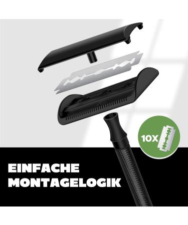 Eco-Friendly Black Razor Plane Set | 10 Blades Hooks & Brush | Sustainable Safety Razor for Men - Buy Online on GoSupps.com