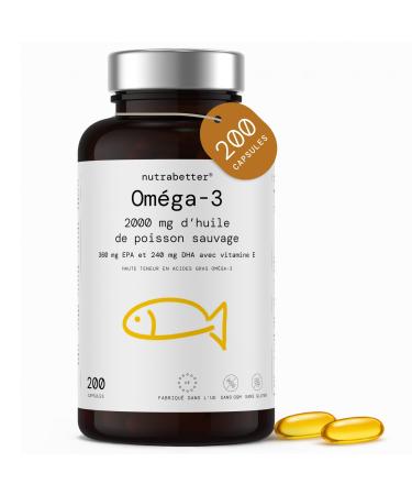 Om ga 3 2000 mg Huile de Poisson | 200 Capsules Omega 3 | 360 mg EPA & 240 mg DHA + Vitamine E | Qualit Test e | C ur & Bien- tre (EFSA) | Fabriqu dans l UE | nutrabetter
