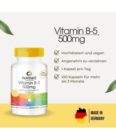 Vitamin B5 500 mg - 100 Vegan Capsules | High Dose Pantothenic Acid | Warnke Vitalstoffe - Premium German Pharmacy Quality - Buy Online on GoSupps.com