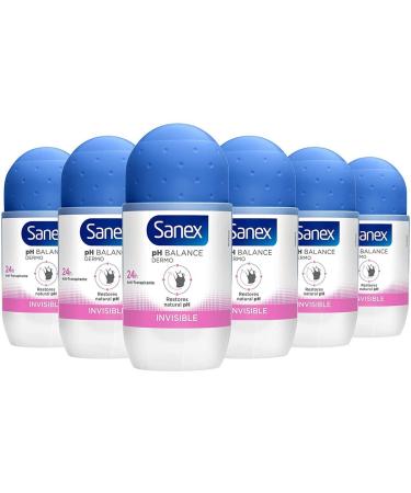 Sanex SANEX Dermo Invisible Roll-On Deodorant for Women for Healthy Skin 6 x 50 ml