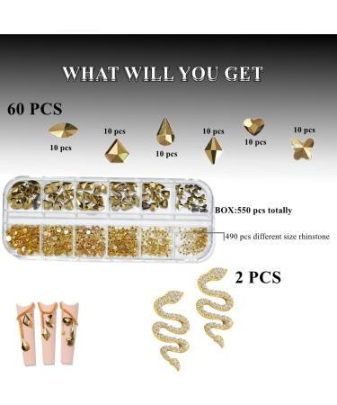 Snake-Shape Gold Nail Rhinestones Set for Women and Girls - 2 Pieces, DIY Makeup & Crafts Supply - Buy Online on GoSupps.com