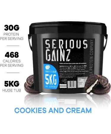 Serious Gainz Whey Protein Powder 5kg - Weight Gain Mass Gainer - 30g Protein - Cookie & Cream Flavor | The Bulk Protein Company - Buy Online on GoSupps.com