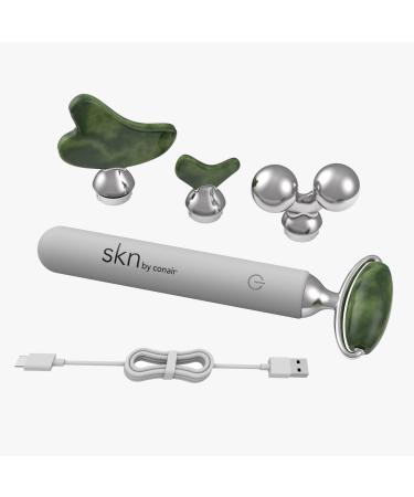 skn by conair Jade Vibrating Face Roller Kit with 4 Attachments Including Gua Sha  Refresh - Revive - Treat Your Skin To Complete Contouring for a Spa-Like Indulgence
