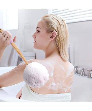 AmazerBath Loofah Shower Sponge with Long Wooden Handle - Soft PE Mesh Body Scrubber for Men & Women (Pink) - Buy Online on GoSupps.com