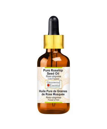 Greenwood essential natural rose hip seed oil (pink rubyinosa) with glass dripper natural therapeutic quality cold -pressed 50ml (1.69 oz)