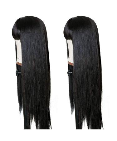 TIMANZO Long Straight Remy Hair Wig 24 Inches Natural Black - Heat Resistant Fiber, Full Machine Wig with Bangs for Fashion Women - Cosplay Party Ready - Buy Online on GoSupps.com