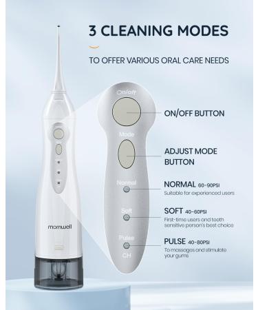 Mornwell Portable Water Flosser - IPX7 Waterproof, 3 Modes, 4 Jet Tips, USB Rechargeable - FDA Approved Dental Oral Irrigator for Deep Cleaning and Teeth Whitening - Travel Friendly - Buy Online on GoSupps.com