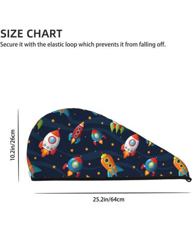 Hair Towel Wrap with Button - Quick Drying Towel Turban for Effortless Hair Drying (Spaceships and Stars - Buy Online on GoSupps.com