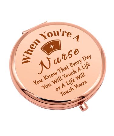 Nurse Gifts for Women Nurse Appreciation Gifts Compact Makeup Mirror for RN Registered Nurses Week Gifts Folding Makeup Mirror for Nursing Students Christmas Birthday Graduation Gifts Rose Gold-nurse Gifts-4